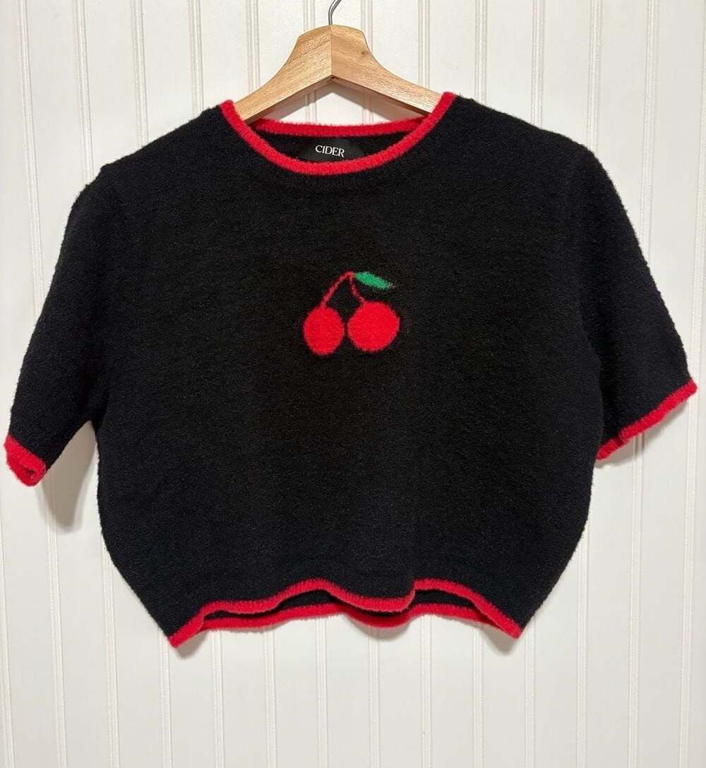 Y2K Cherry Embroidered Cropped Babydoll  Short Sleeve Crop Top 3XL
